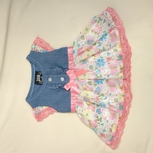 DDG Darlings Denim Floral & Lace Dress for Baby Girl